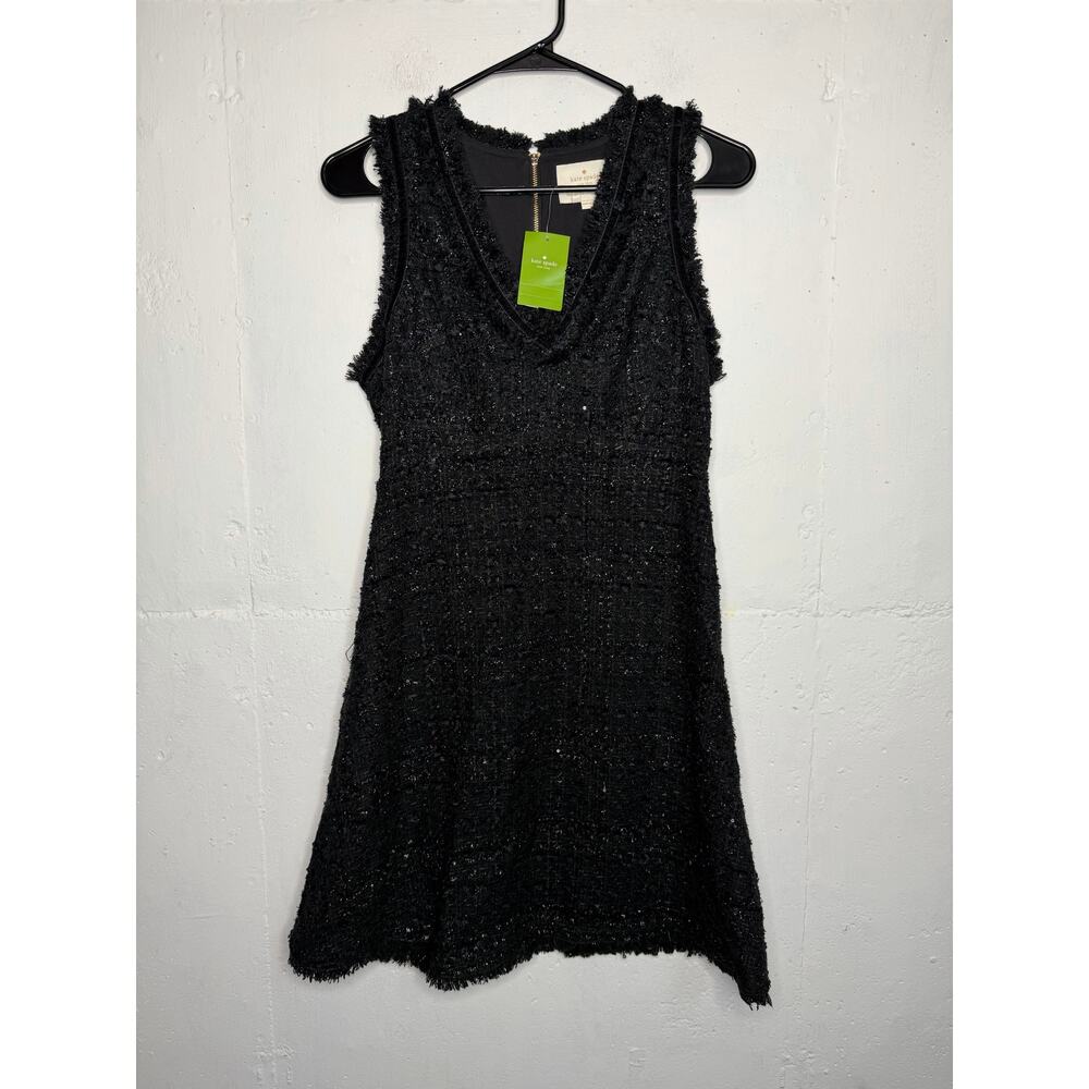 NEW Kate Spade Sparkle Womens Tweed Dress Size Small Black Above Knee V Neck